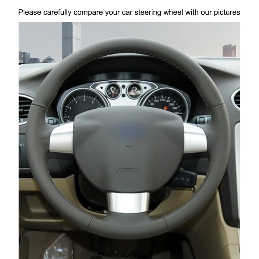 Рука сшитый черный PU искусственная кожа рулевое колесо Крышка для Ford Focus 2 2005-2011(3-спица