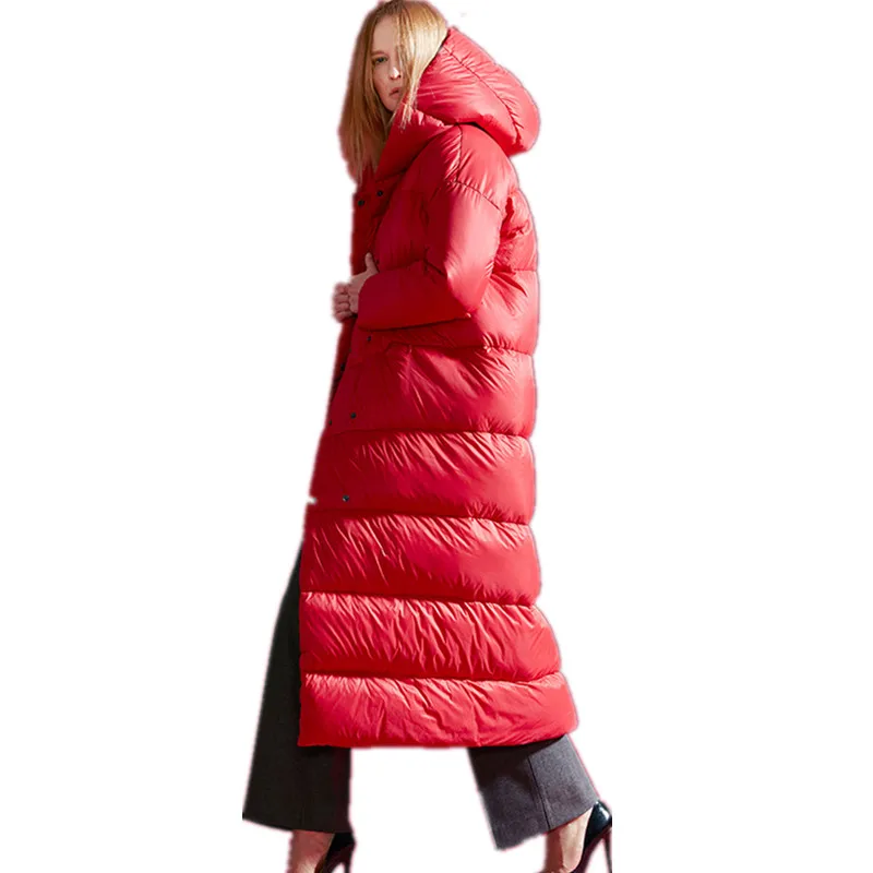 Новинка года, зимняя женская куртка-пуховик, однотонная Повседневная удлиненная теплая куртка с капюшоном, свободное ветрозащитное зимнее пальто, женские пуховики, 0406
