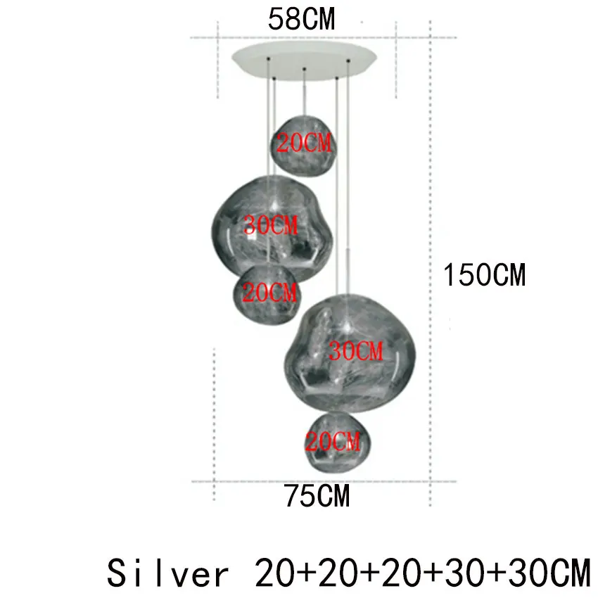 Silver 5 Head Современный светодиодный подвесной светильник из стекла, серебристый, красный, простой подвесной светильник для гостиной, подвесной светильник - Цвет корпуса: Silver 5 Head