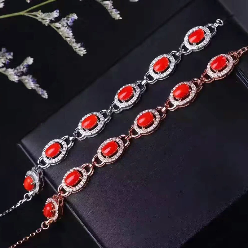 Классический браслет с драгоценными камнями 6 шт. из натурального кораллового