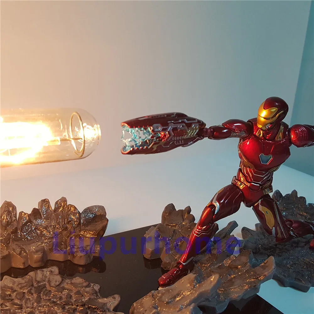 Мстители Endgame Lampara Железный человек MK50 лазерная пушка светодиодный светильник аниме настольная лампа Avangers 4 Железный человек Endgame ночной Светильник
