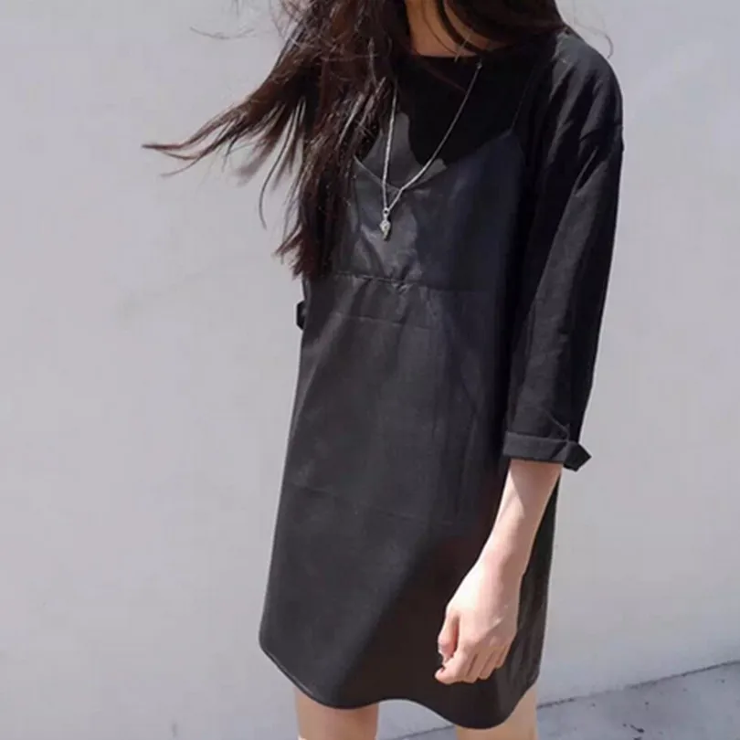 Женское платье из искусственной кожи с бретельками на бретельках Vestidos