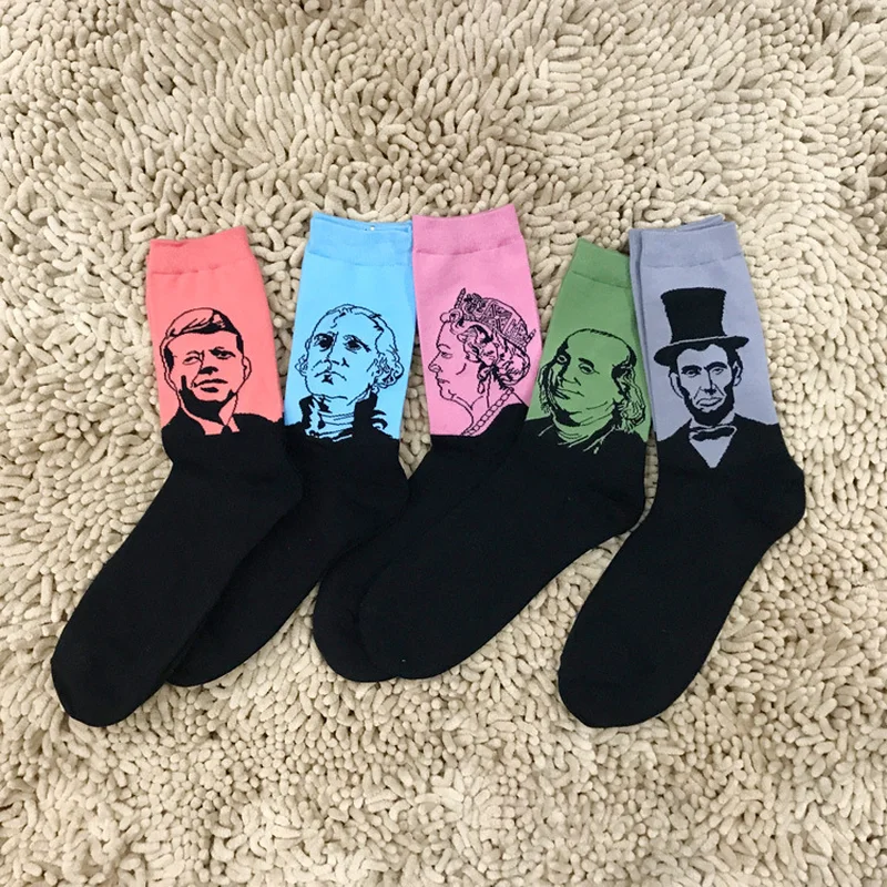 Новые мужские хлопковые носки с принтом знаменитостей Харадзюку дизайн Sox Calcetine