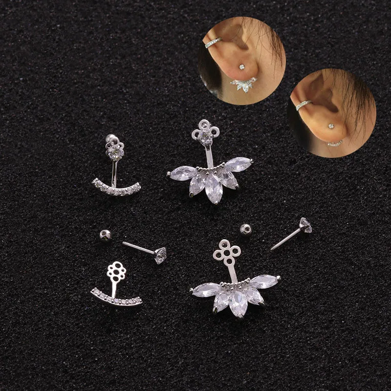 TTLIFE 1 шт. Cz Корона цветок кулон Tragus гвоздики раковины пирсинг серьги спираль серьги, Надеваемые На ушной хрящ Хрустальный пирсинг уха ювелирные изделия