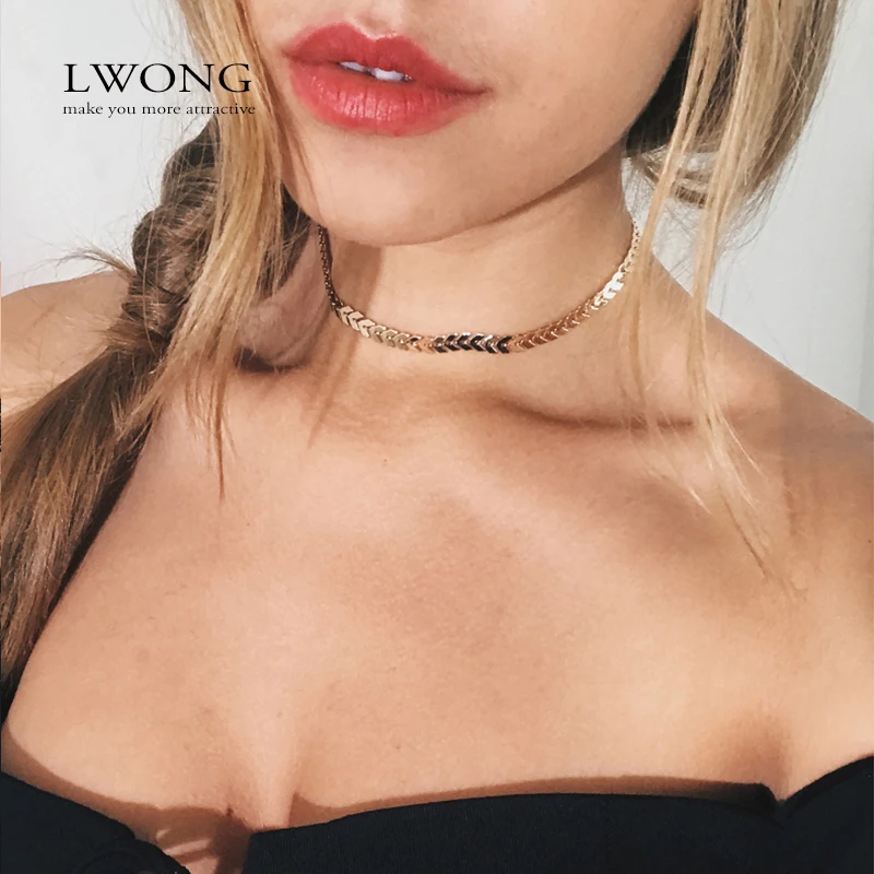 LWONG популярное золотистое серебряное ожерелье в форме стрелы колье чокер для