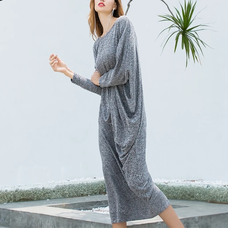 Autumn Women Knitted Dress Autumn Female Elegant Long Sleeve Casual Loose Twisted Maxi Long Vestidos Plus Size Tunic S-5XL