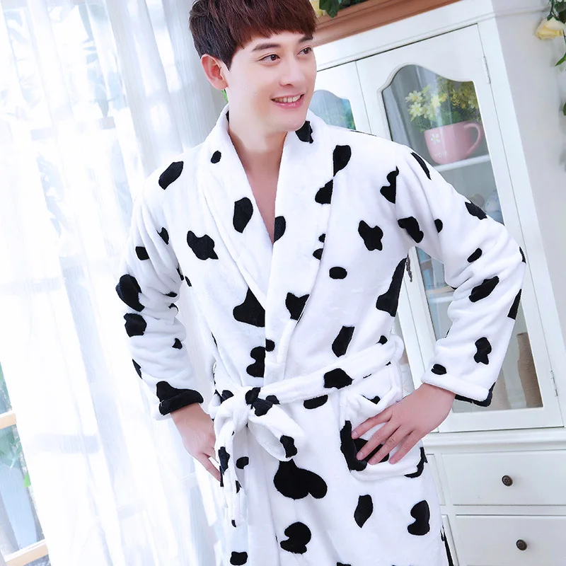 

Male Coral Fleece Pajama Men's Thicken Flannel Long Sleeve Bathrobe Homewear Male Fleece Bathrobe Winter Warm Sleepwear D-2098