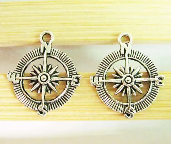 15pcs 25mm Antique Silver/Bronze Filigree Compass Charms Pendant A408-3/D102-2 | Украшения и аксессуары