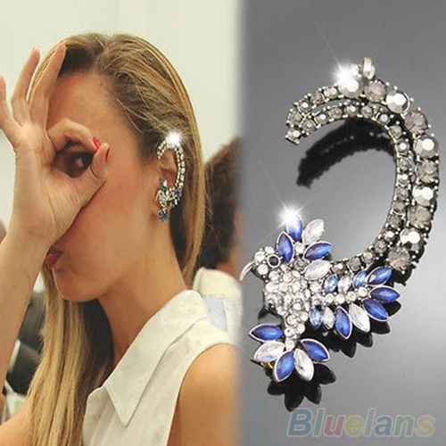 1 шт Женская птица Колибри цвета Кристалл льдом из уха манжеты серьги 1U4B |