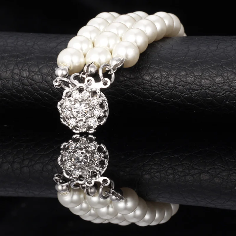 Милый розовый цветок имитация жемчуга бусы наборы прозрачный горный хрусталь