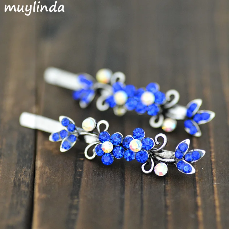 2PCS Retro Flower Hair Jewelry High Quality Crystal Rhinestone Hairpin Clip For Women |