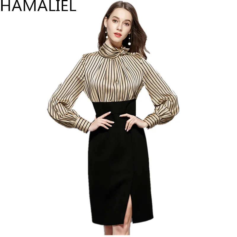 Платье для работы HAMALIEL деловое облегающее платье с длинным рукавом фонариком и