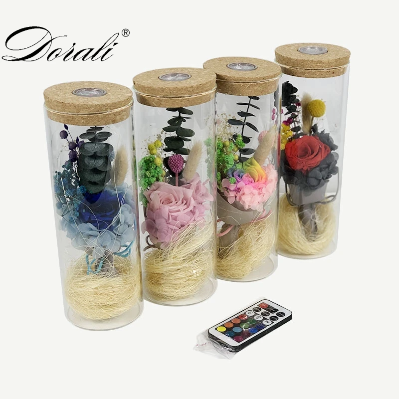 

Dropshipping Gift real Rose in Glass vase with LED Light cover for Valentine's Day Mother's Day birthday Gifts remote control