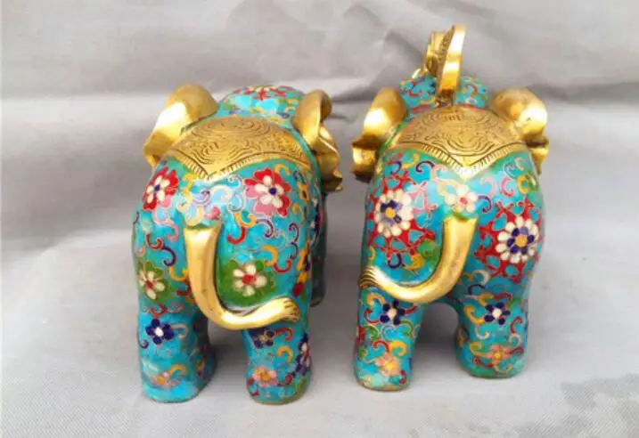 Китайский Бронзовый Медь Cloisonne фэн-шуй слон Благоприятный Статуя Пара | Дом и сад