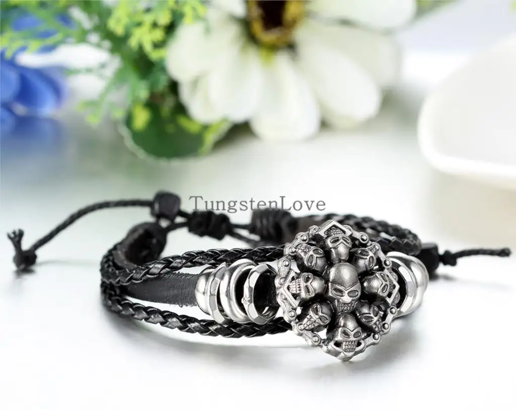 2020 винтажный плетеный браслет с подвесками браслеты в стиле панк череп скелет