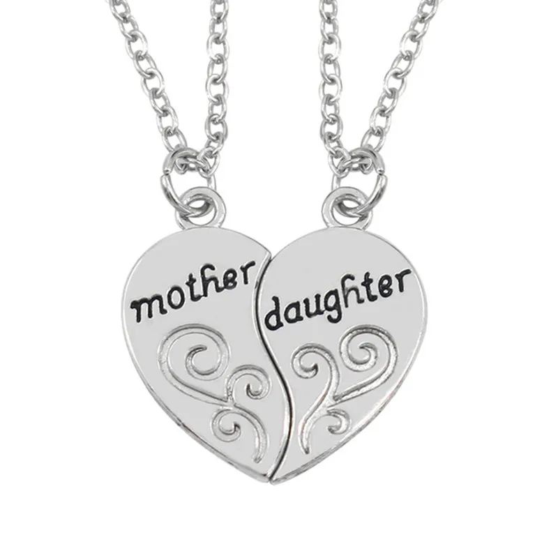 

2019 New Design Mother' s Day Gift Fashion Mother Daughter Charm Necklace Silver Love Heart Pendant Necklace For Women Mom Mama