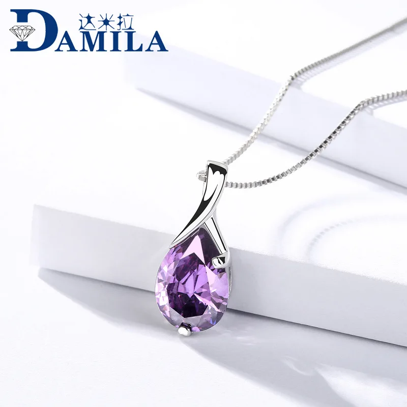 Water drop necklaces pendants 925 sterling silver with Cubic Zironia stone Purple pendant jewelry making for women | Украшения и