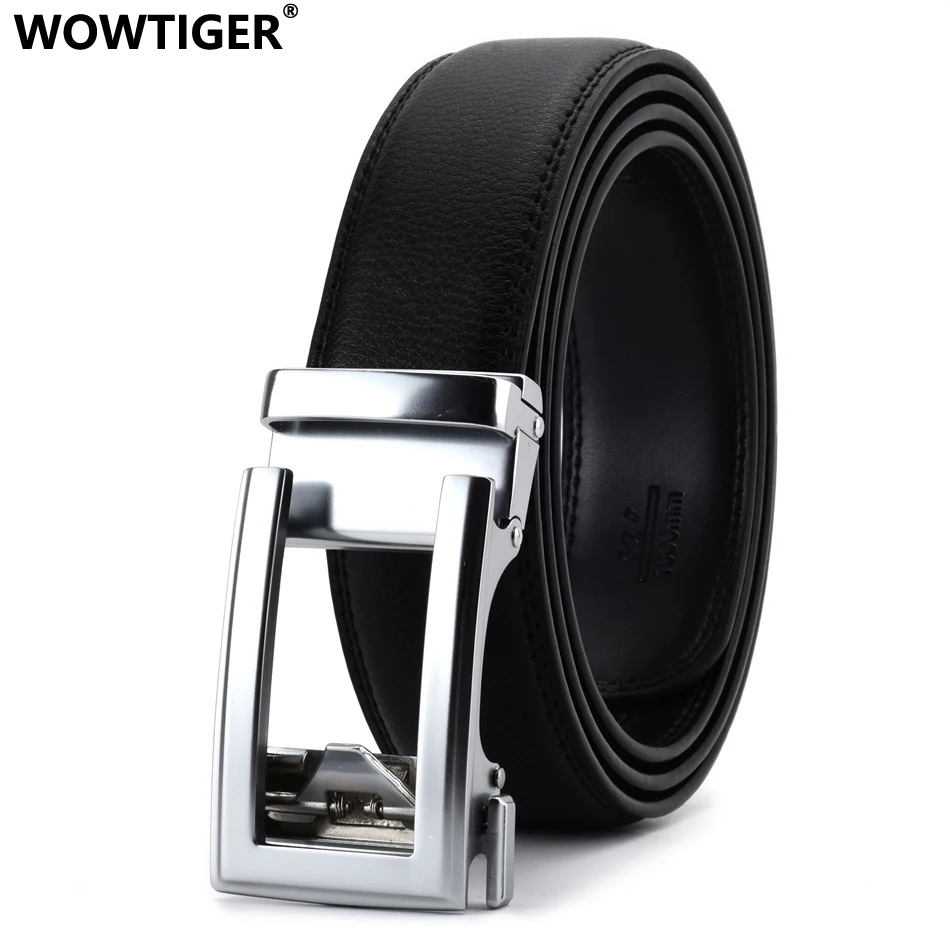 Мужской ремень WOWTIGER черный/серебристый роскошный дизайнерский из яловой кожи 3 5