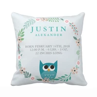 personalized woodland forest birth stats owl nursery throw pillow cover soft polyester cotton home decorative cushion cover sofa