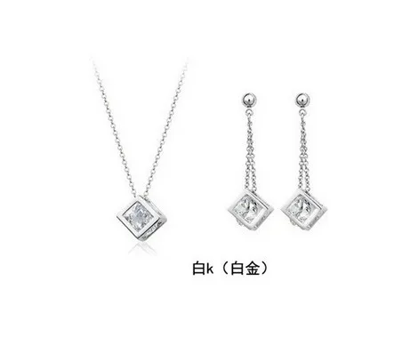 2014 new arrival!! Pure copper inlay zircon jewelry suit small squares necklace &amp earrings set free shipping | Украшения и