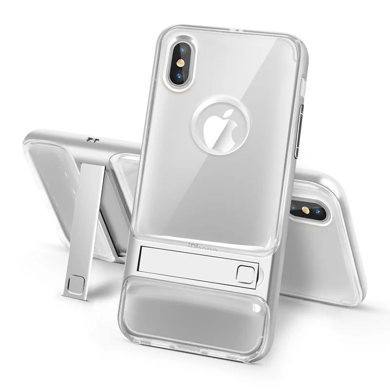 Clear Silver Для iPhone XS чехол TPU силиконовый+ PC подставка держатель чехол для iPhone X XS Max XR 7 Plus 11 Pro Max Жесткий противоударный пластиковый чехол - Цвет: Clear Silver