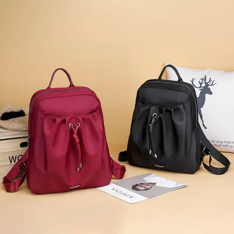 

NEW Women Girl Black Red Oxford Work Schoolbag Casual Zipper Backpack Bag Holder