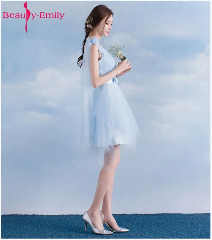 Beauty Emily короткие кружевные синие платья подружки невесты трапециевидные платья без рукавов со шнуровкой и открытыми плечами для свадебной вечеринки и выпускного вечера