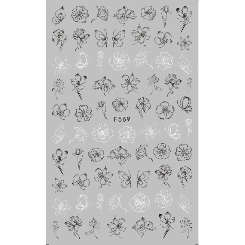 SUPER THIN SELF ADHESIVE 3D NAIL ART NAIL SLIDER STICKER BLACK WHITE TROPICAL PLANT VINTAGE FLORID PATTERN BEE F554-563 xf1268 zippers pattern nail art sticker yellow black