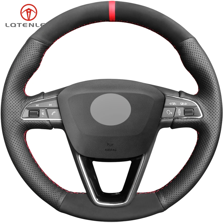LQTENLEO черный из натуральной кожи замшевое Рулевое колесо для сиденья Леон 5F Mk3 2013- Ibiza 6J таррако Арона Ateca Альгамбра