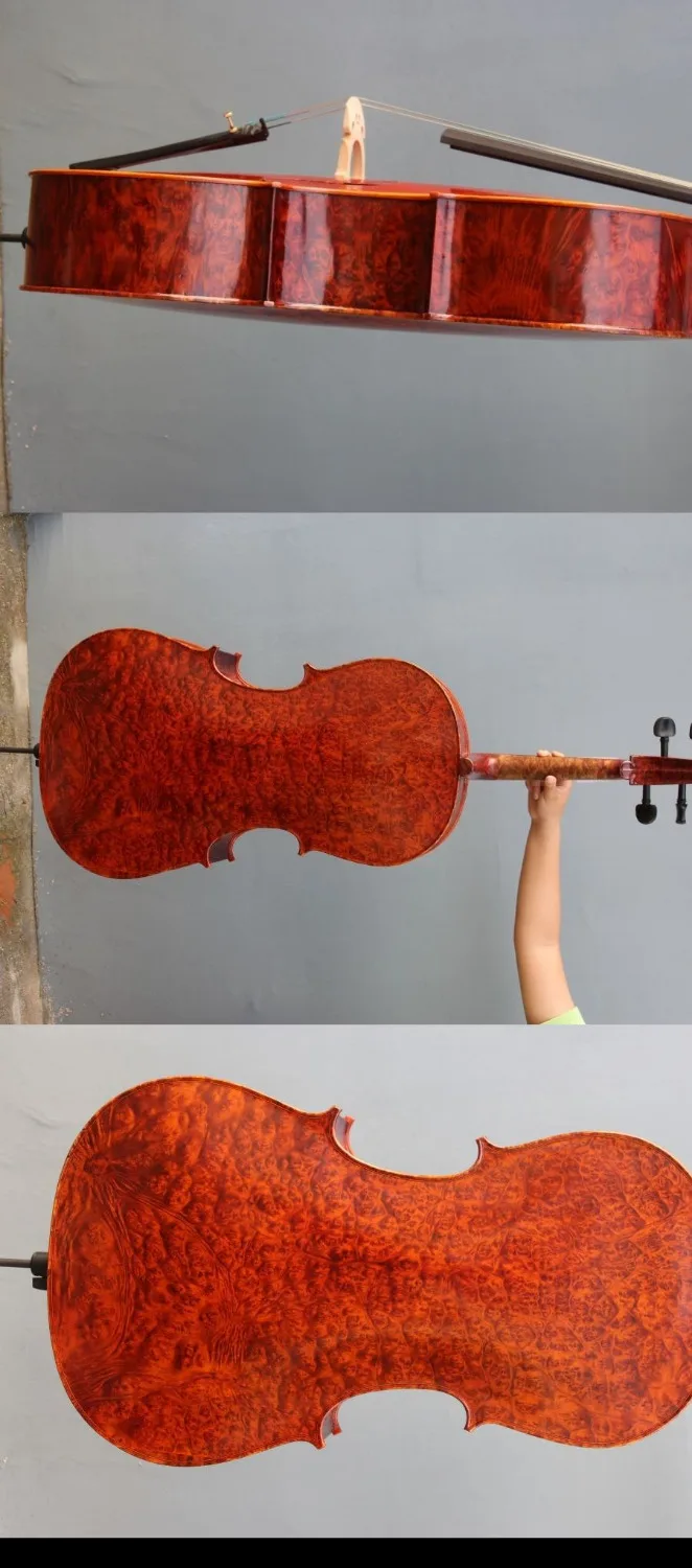 

4/4 Cello Old Birdeye Maple Spruce Nice Finished Powerful Sound Master #016