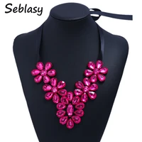 seblasy maxi black rope chain big statement rhinestone flowers choker necklaces pendants for women simple style jewelry bijoux