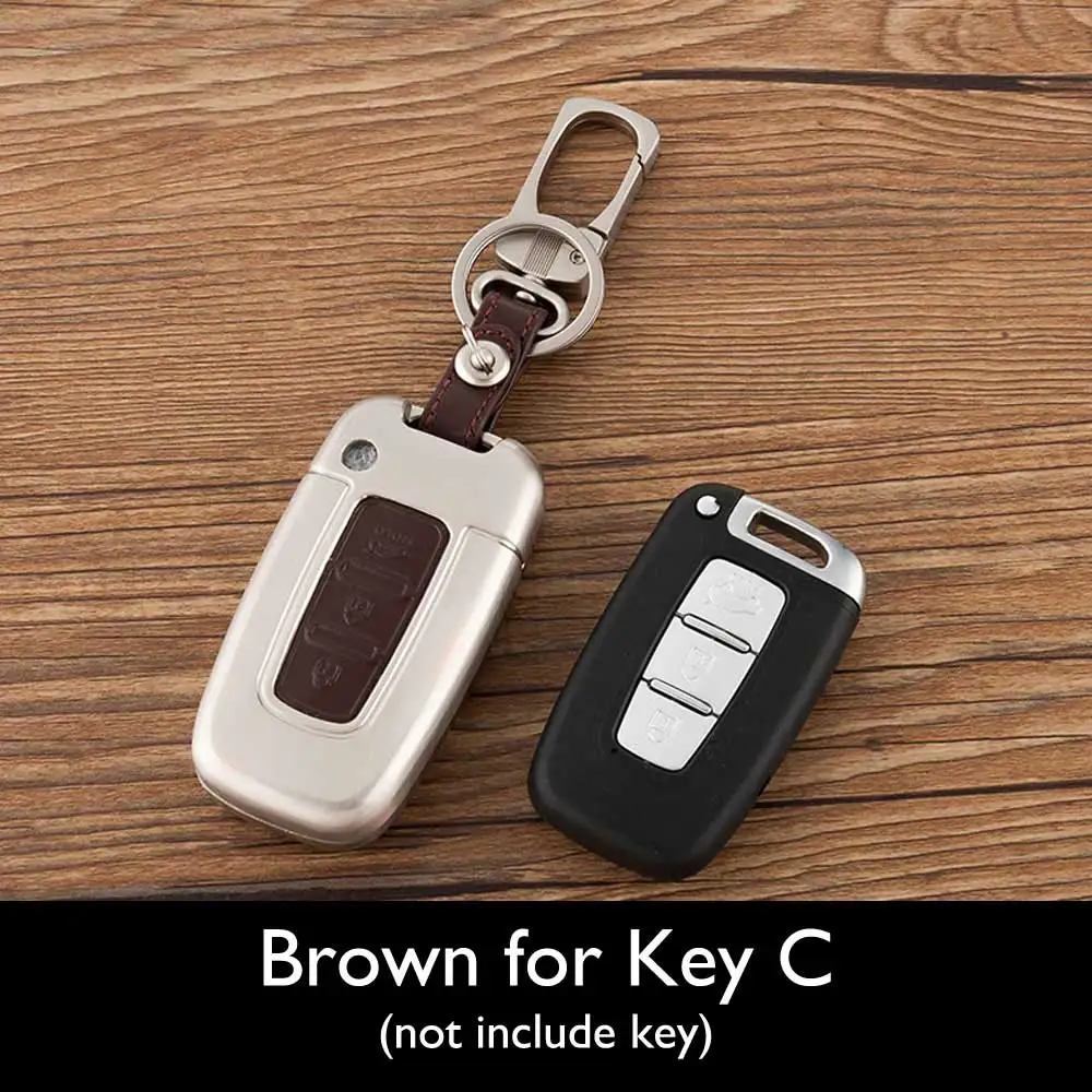Brown for Key C Цинковый сплав+ кожаный чехол для ключей автомобиля для hyundai iX20 IX30 IX35 I40 Iix25 Tucson Elantra Verna Sonata Kia K2 K5 Sportage - Название цвета: Brown for Key C