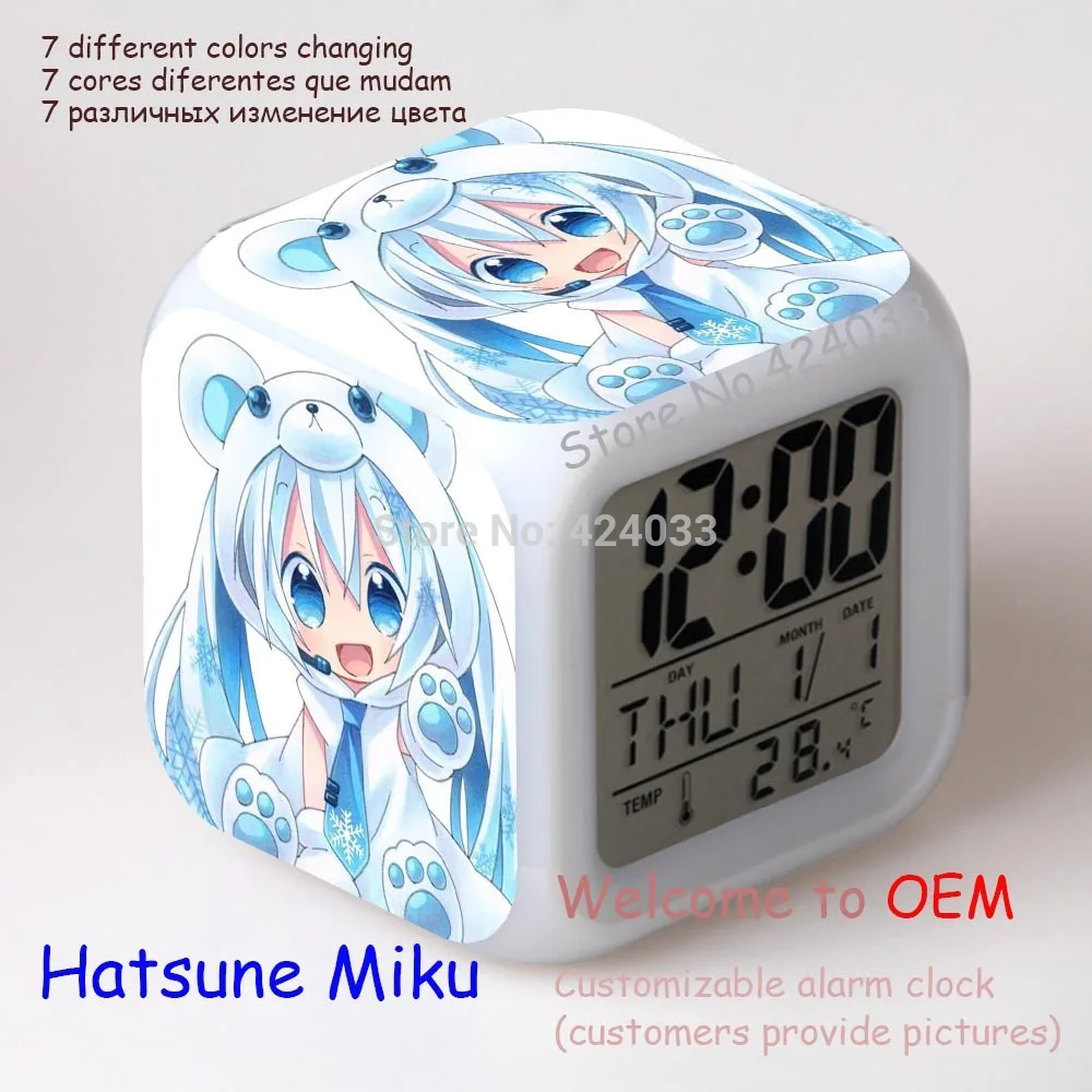 Tsune Miku Hatsune мультяшный будильник светодиодный цветной Ночной светильник