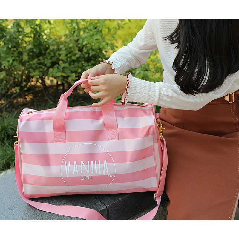 Striped Weekend Travel Bag with Shoes Compartment Large Capacity Fashion Overnight Handbags Women Luggage Shoulder Bags | Багаж и сумки