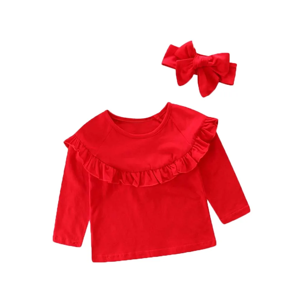 3PC Toddler Baby Girls Solid Tops Print Jeans Denim Pants Clothes beautiful Outfits Great for casual Set clothes | Детская одежда и