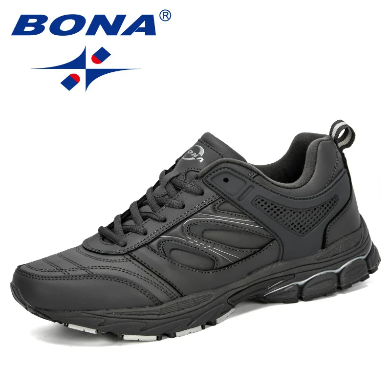 Dark grey S grey BONA/Новинка года; мужские кроссовки из яловичного спилка; спортивные уличные кроссовки; Мужская Спортивная обувь; zapatillas; Мужская обувь для бега - Цвет: Dark grey S grey