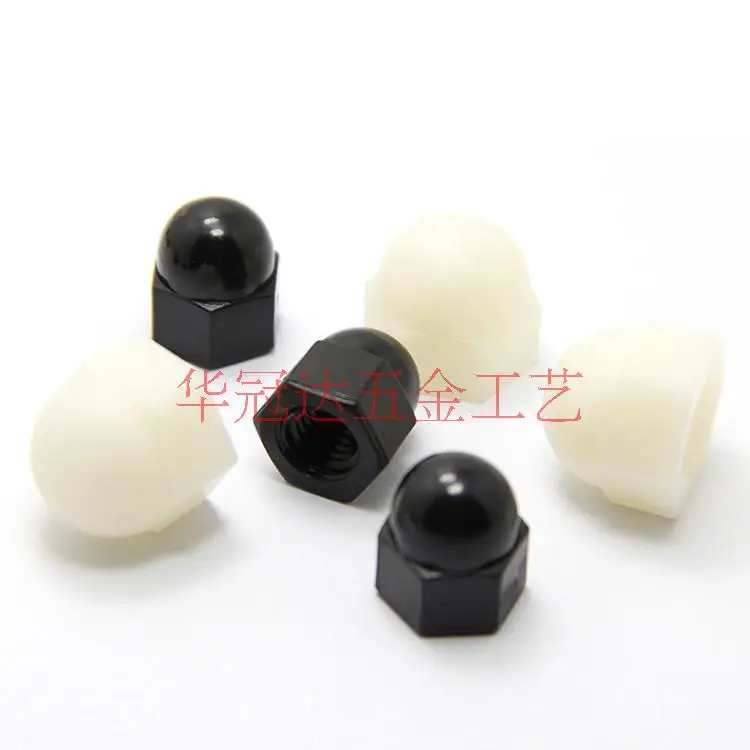 

100pcs/lot M3/4/5/6/8/10/12 black white nylon hex acorn protection dome head nuts plastic hexagon cap nuts hardware fasteners50