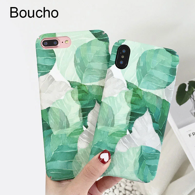 Boucho модный художественный чехол для телефона с зелеными листьями iPhone 8 6 6S 7 Plus X
