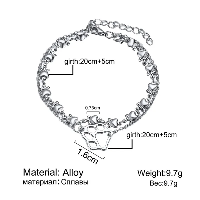 Летние богемные Серебряные ножные браслеты TTLIFE в виде лап питомца полые для