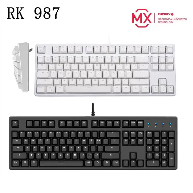 Новая RK 987 87 ключ/104 ключ USB Проводная эргономичная Механическая игровая клавиатура RK, вишневая ось белая подсветка клавиатура для ноутбука ПК