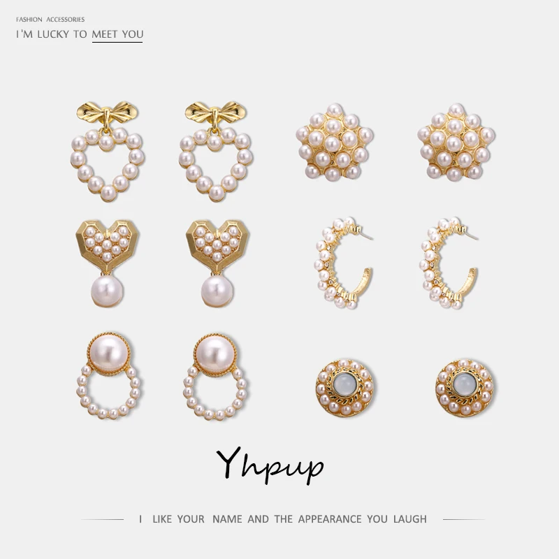 Серьги с искусственным жемчугом Yhpup 6 модные геометрические серьги в форме сердца