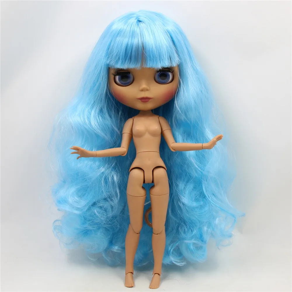 Ледяной DBS Blyth кукла 1/6 bjd совместное тело темная кожа матовое лицо синие волосы 30