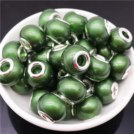 Big Dark green 10 шт 16 мм большой круглой формы жемчужные Стеклянные европейские бусины для самостоятельного изготовления ювелирных изделий цепочка Ожерелье Большое отверстие бисера fit Pandora браслет - Цвет: Big Dark green