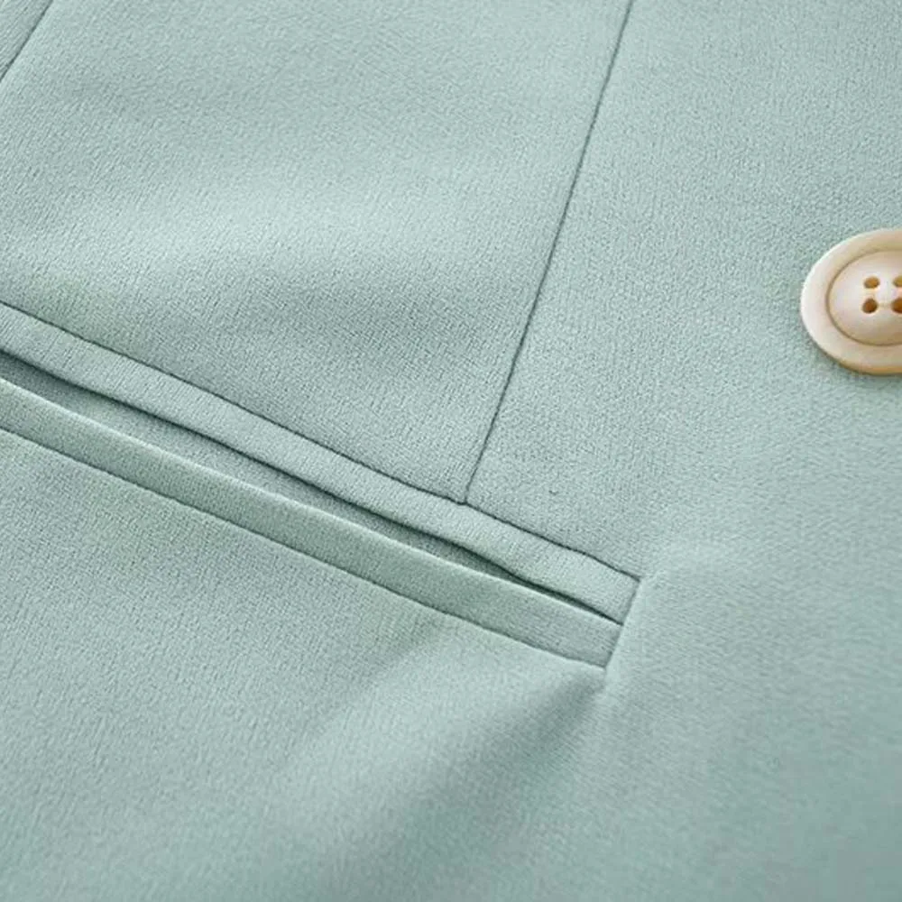 TXJRH Stylish Autumn Mint Green Double-breasted Buttons Blazer Boyfriend Style Fashion Women Mid Long Suit Coat Tops Femme