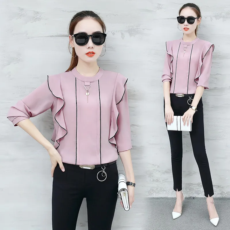 Neploe Fashion Women Chiffon Blouse Spring Autumn New Arrivals Ruffles Patchwork Shirts Long Sleeve Ladies Blusas 66692 |