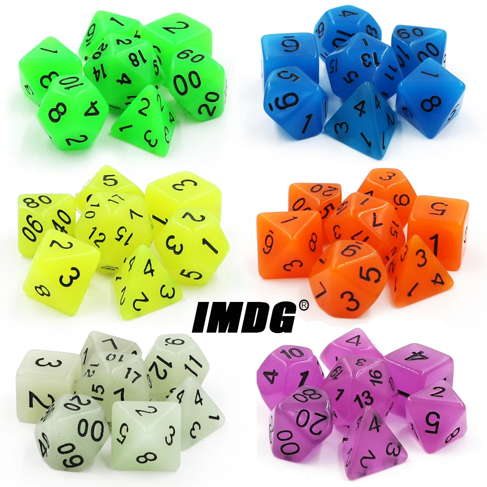 IMDG 7 шт./компл. многогранные RPG игровые кубики Акриловые Кубики DND светящиеся