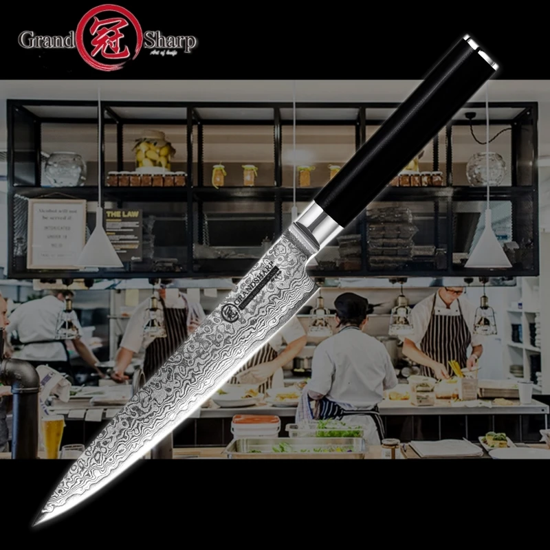 Grandsharp 6 дюймов нож Дамаск 67 слоев японская Дамасская сталь VG10 кухонные ножи