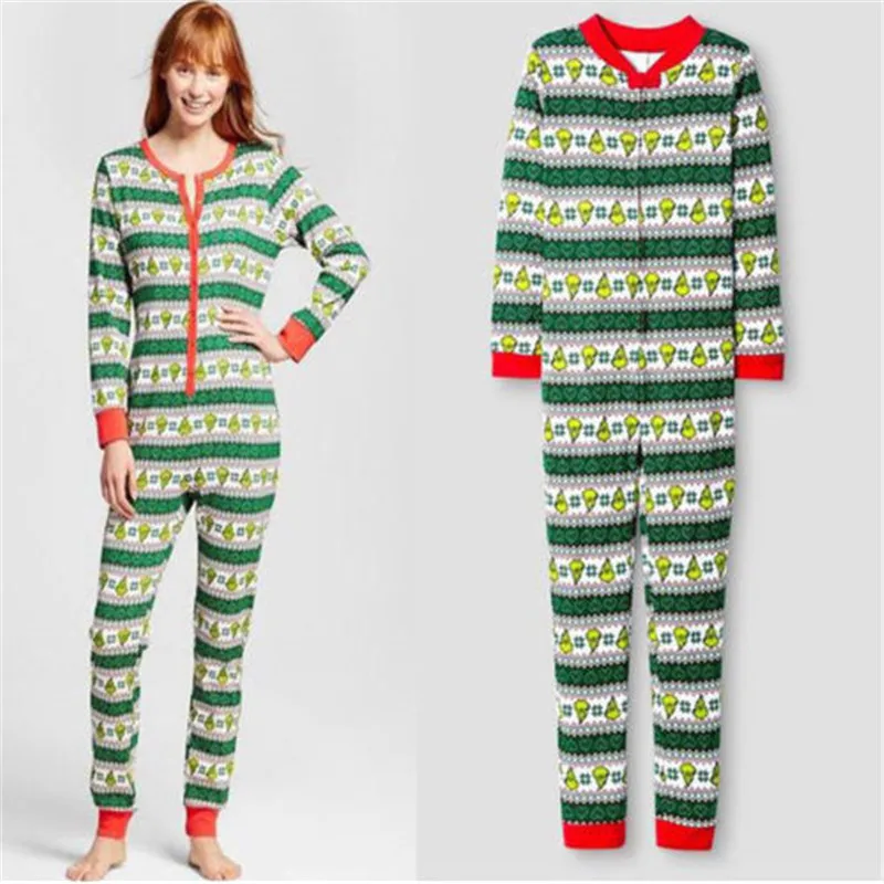 Popular Fashion Causal Zipper Winter Fall Warm Stripe Family Matching Christmas Pajamas Jumpsuit Xmas Sleepwear Nightwear | Женская