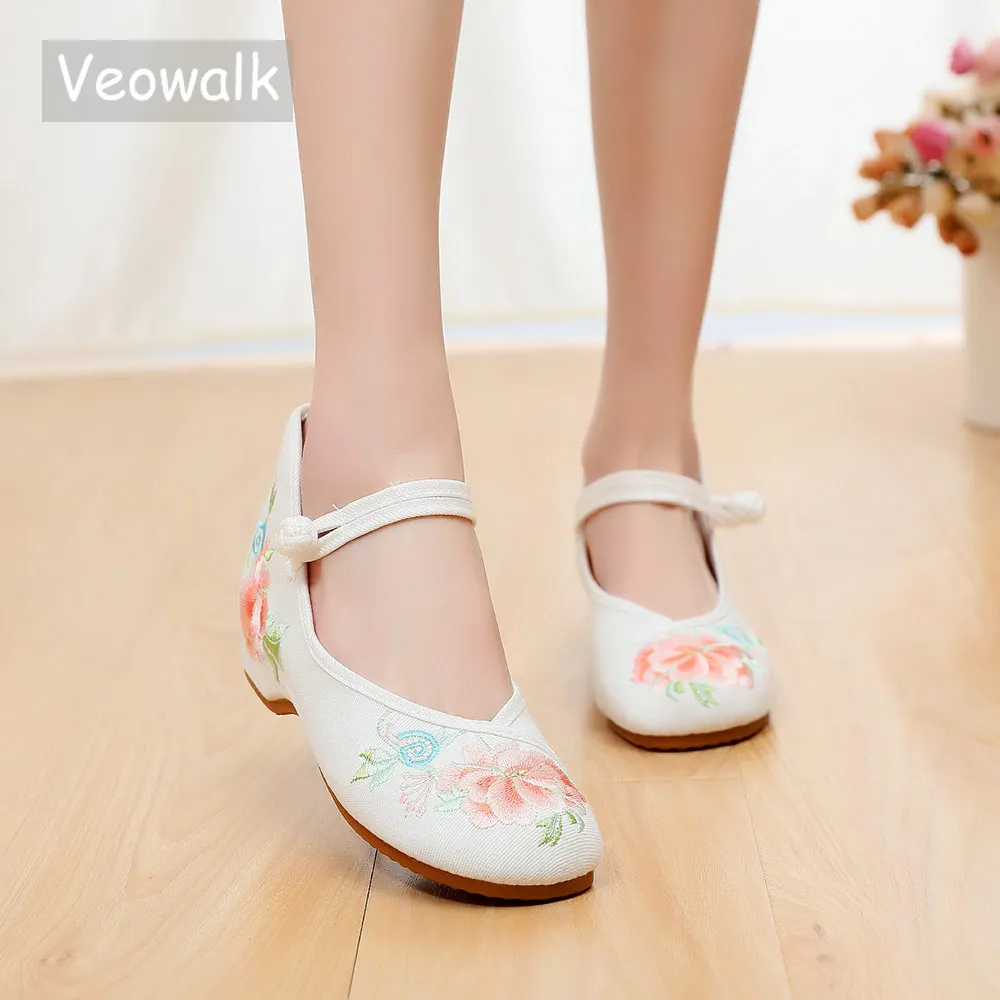 Женские холщовые балетки Veowalk с китайской вышивкой дамские повседневные