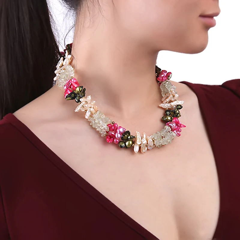 Ожерелье JYX в классическом стиле ожерелье из цветного барочного жемчуга 2 нити 12-18